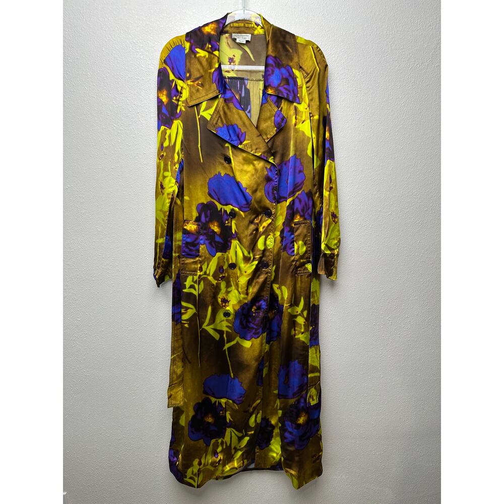 Dries Van Noten floral satin trench coat yellow women US 8 double-breasted - Picture 3 of 15